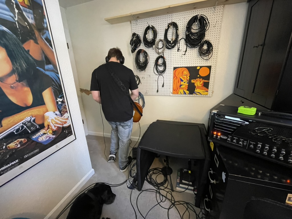 Justin does his best Blair Witch impression when recording